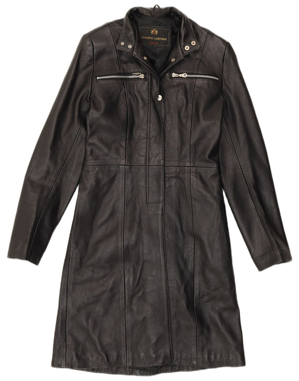 ВИНТАЖНОЕ женское кожаное пальто UK 8 маленькое черное кожаное