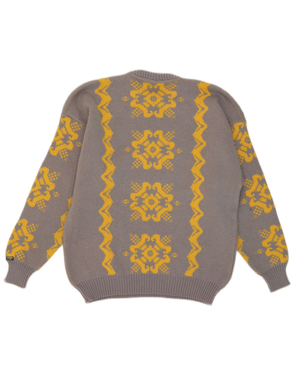 Винтажный мужской джемпер с круглым вырезом IT 54 XL, серый, шерсть Fair Isle