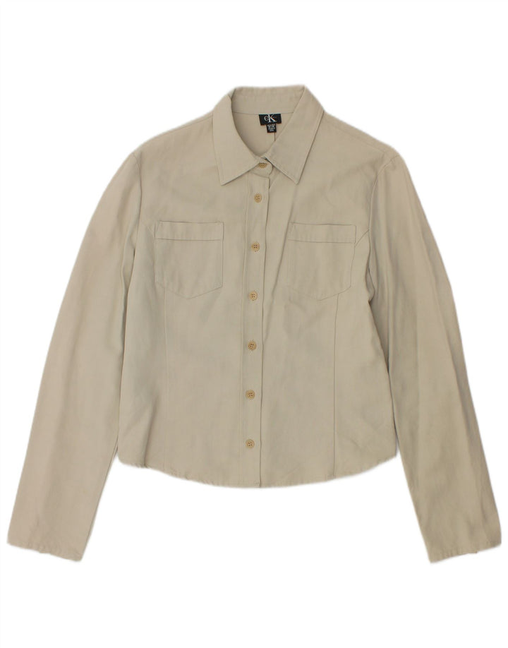 Женская укороченная рубашка CALVIN KLEIN, размер 10, большой размер, бежевый хлопок, хлопок