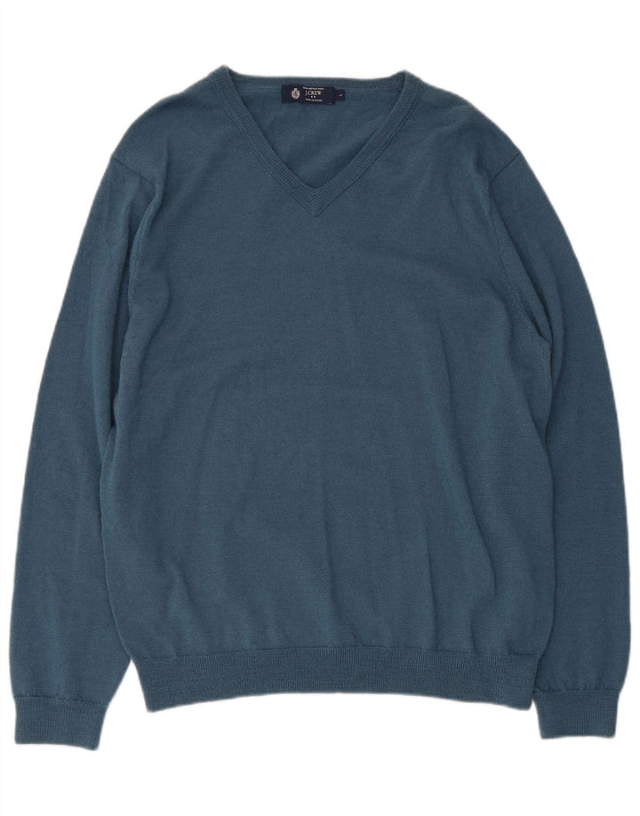 Мужской джемпер J. Crew с v-образным вырезом, большой синий свитер из мериносовой шерсти