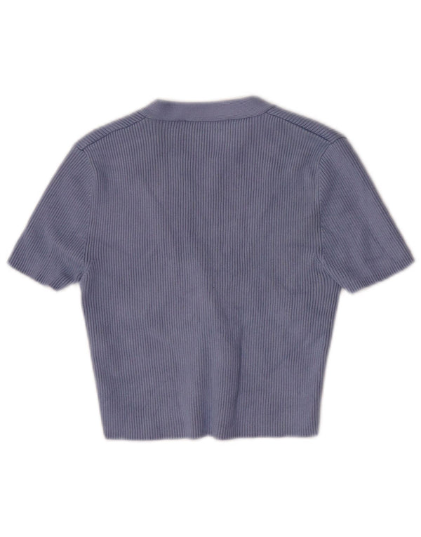 Zara Womens Short Sleeve Crop Top UK 8 Small Blue Viscose