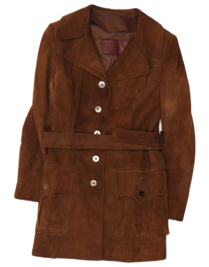 Vintage Womens Suede Overcoat UK 10 Small Brown Leather