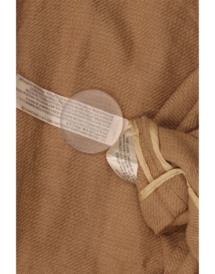 Женский открытый блейзер с рукавами 3/4 Massimo Dutti UK 16, большой коричневый льняной пиджак