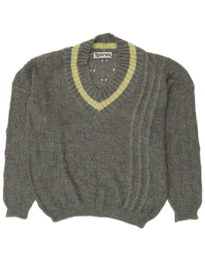 ВИНТАЖНЫЙ женский джемпер с v-образным вырезом, Великобритания, 18 XL, серый