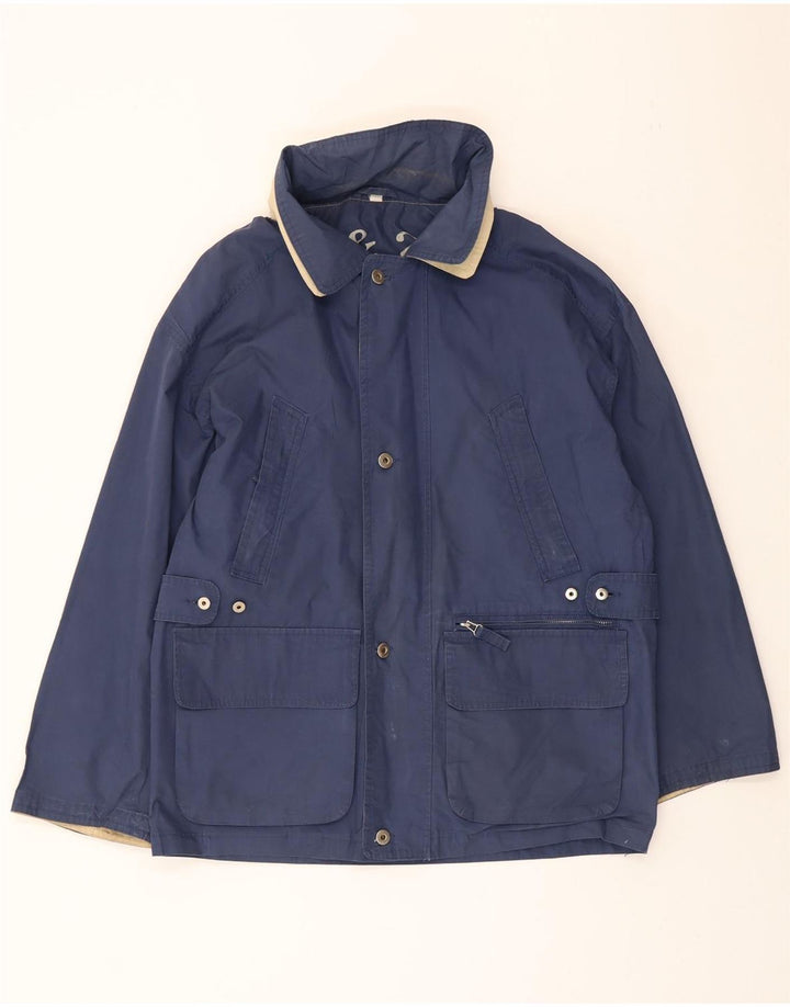 VINTAGE Mens Utility Jacket UK 38 Medium Navy Blue Polyester Vintage Vintage and Second-Hand Vintage from Messina Hembry 