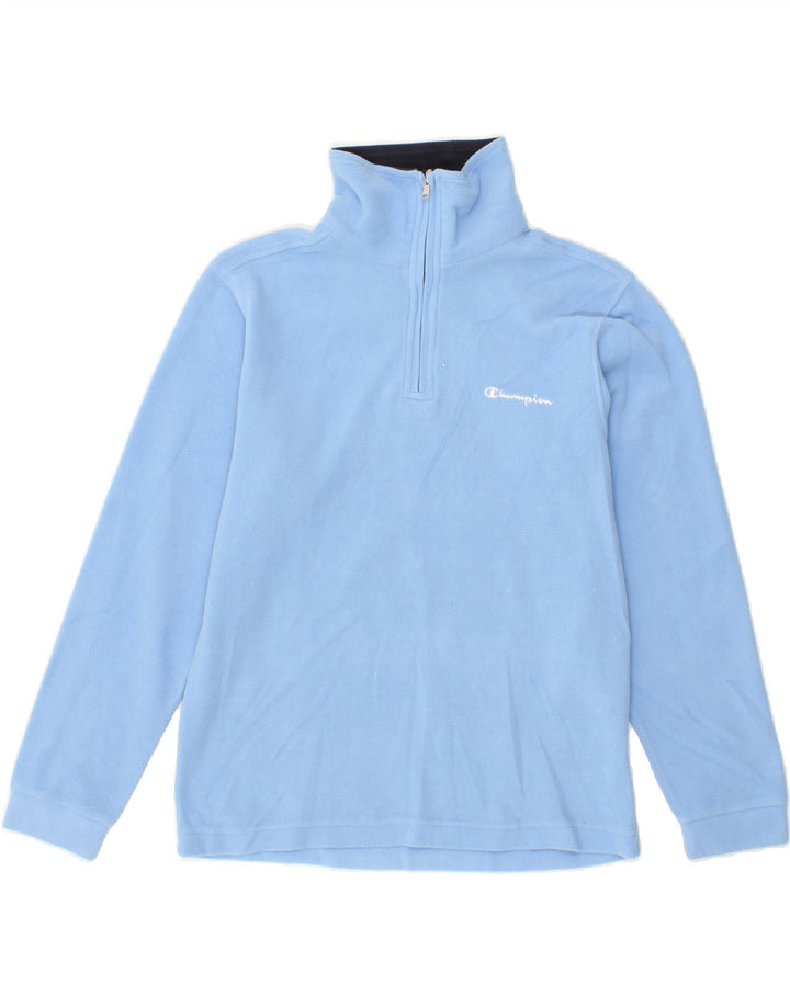 CHAMPION Boys Zip Neck Fleece Jumper 9-10 Years Medium Blue Polyester Vintage Champion and Second-Hand Champion from Messina Hembry 