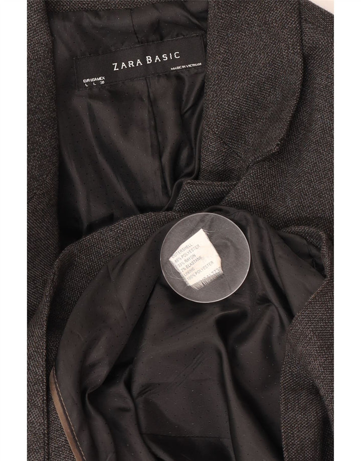 Женский пиджак на 1 пуговице Zara UK 14, классический серый полиэстер, большой размер