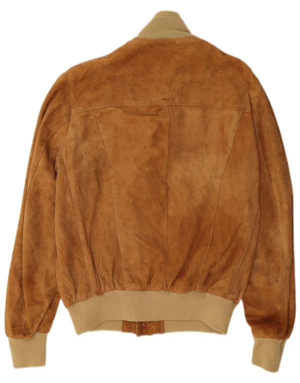 Vintage Mens Suede Bomber Jacket IT 48 Medium Beige Colourblock Leather