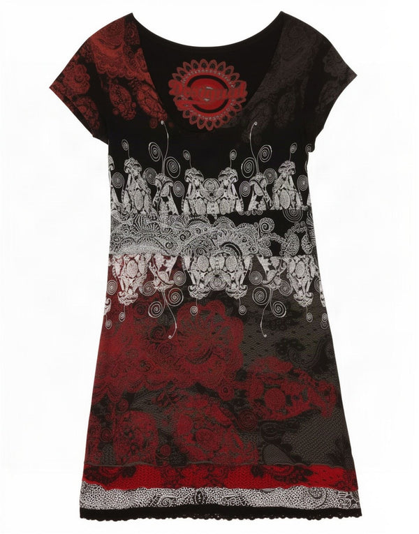 Женское базовое платье Desigual с короткими рукавами UK 18 XL, черное, вискоза с пейсли