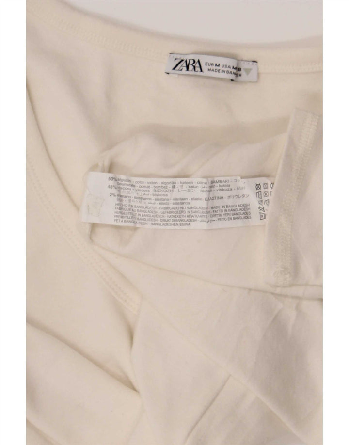 Женский укороченный топ Zara UK 12 с длинным рукавом, средний белый хлопок
