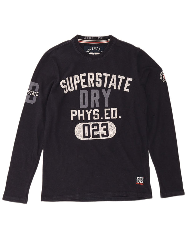 Мужской топ с рисунком Superdry, маленький темно-синий хлопок с длинными рукавами
