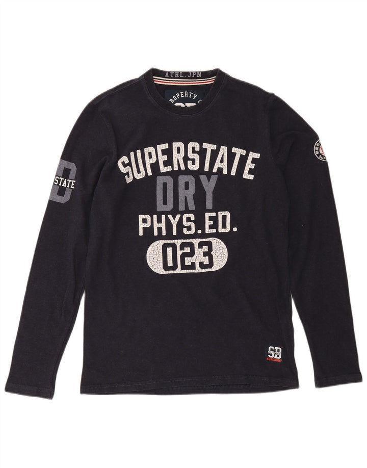 Мужской топ с рисунком Superdry, маленький темно-синий хлопок с длинными рукавами