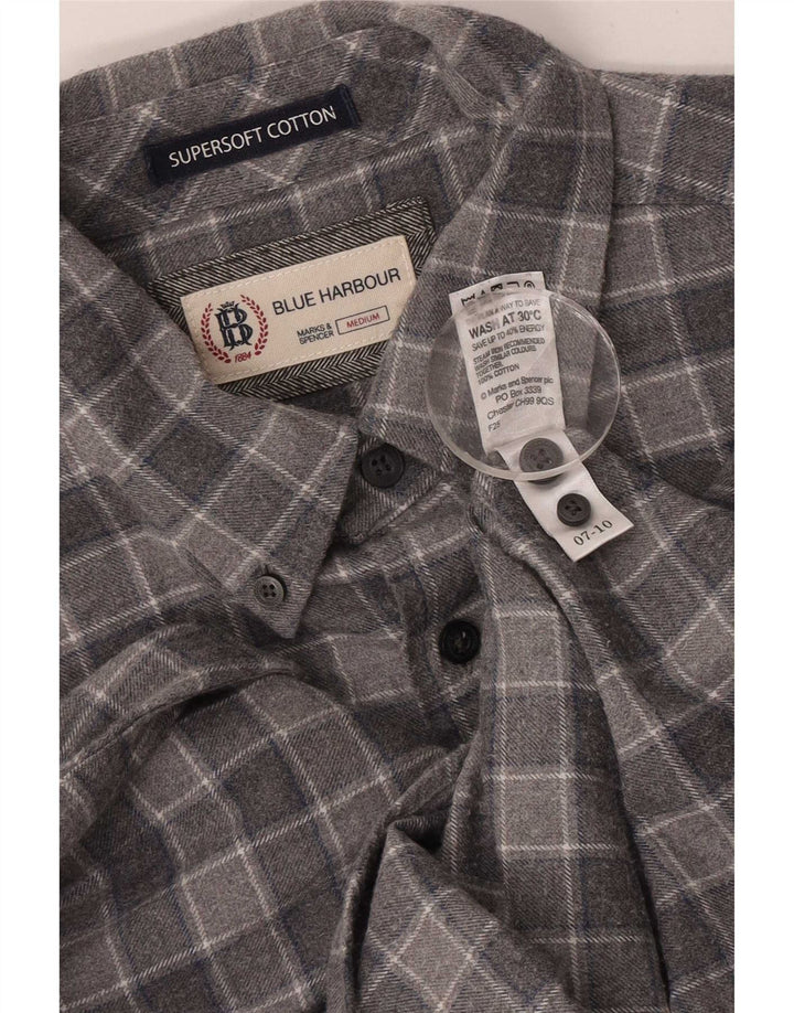 Мужская фланелевая рубашка Mark & Spencer Blue Harbour, хлопковая клетка среднего серого цвета