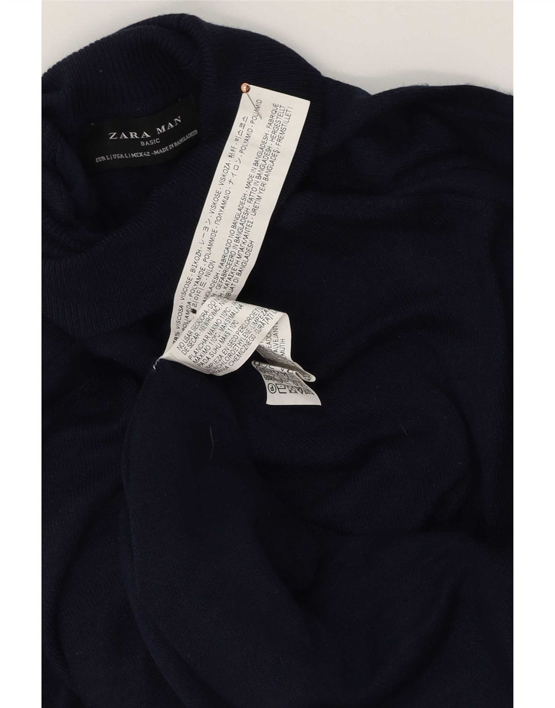 Мужской джемпер с высоким воротником Zara, большой темно-синий из вискозы