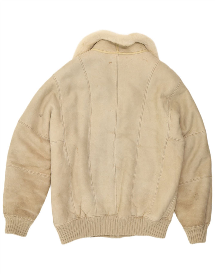 Винтажная мужская короткая дубленка UK 36 маленькая из белой кожи