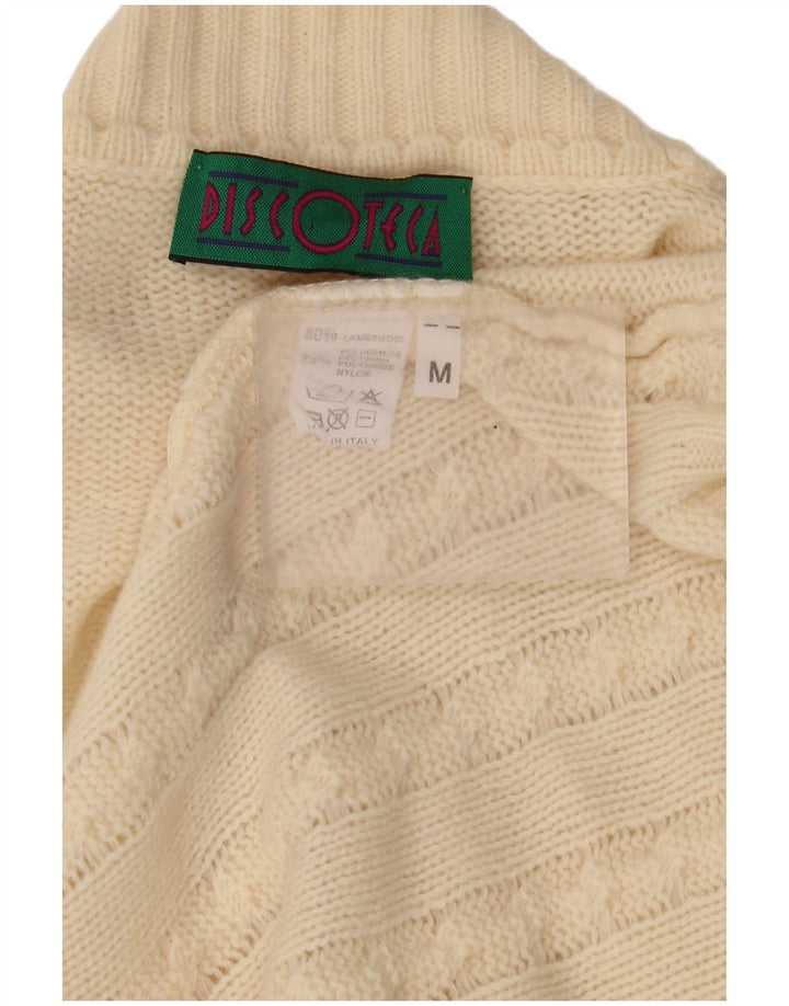 Винтажный женский джемпер с высоким воротником и рисунком, Великобритания, 14, средний, белый