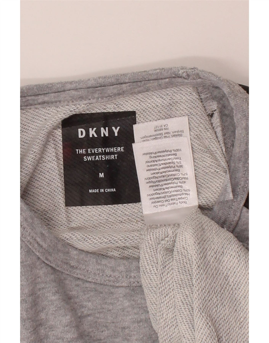 DKNY Womens Graphic Sweatshirt Jumper UK 12 Medium Grey Colourblock Cotton Vintage Dkny and Second-Hand Dkny from Messina Hembry 