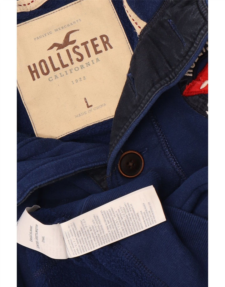 Мужской свитер с воротником на пуговицах Hollister, большой синий хлопковый джемпер