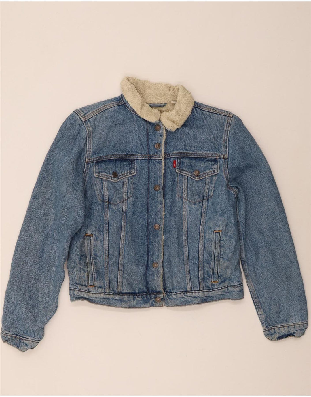 Женская джинсовая куртка из шерпы Levi's UK 14, большой синий хлопок