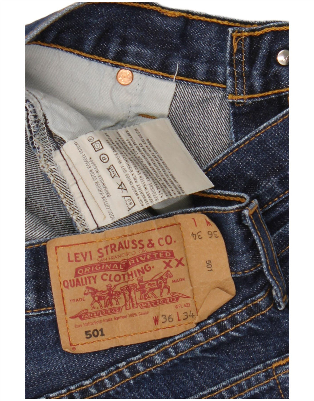 Мужские джинсы-капри Levi's 501 W36 L22 синие, хлопок
