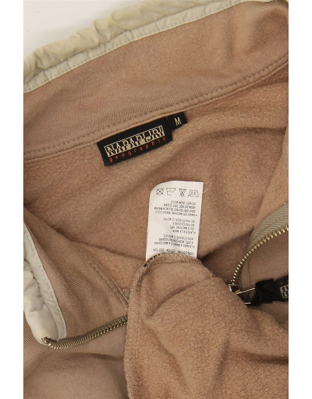 NAPAPIJRI Мужской свитер на молнии с рисунком, джемпер среднего размера, бежевый, хлопок