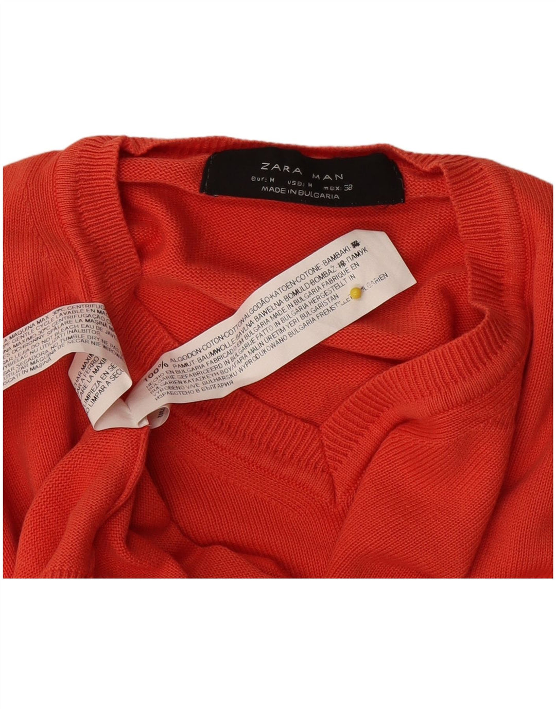 Мужской джемпер с v-образным вырезом Zara, хлопковый средний красный цвет