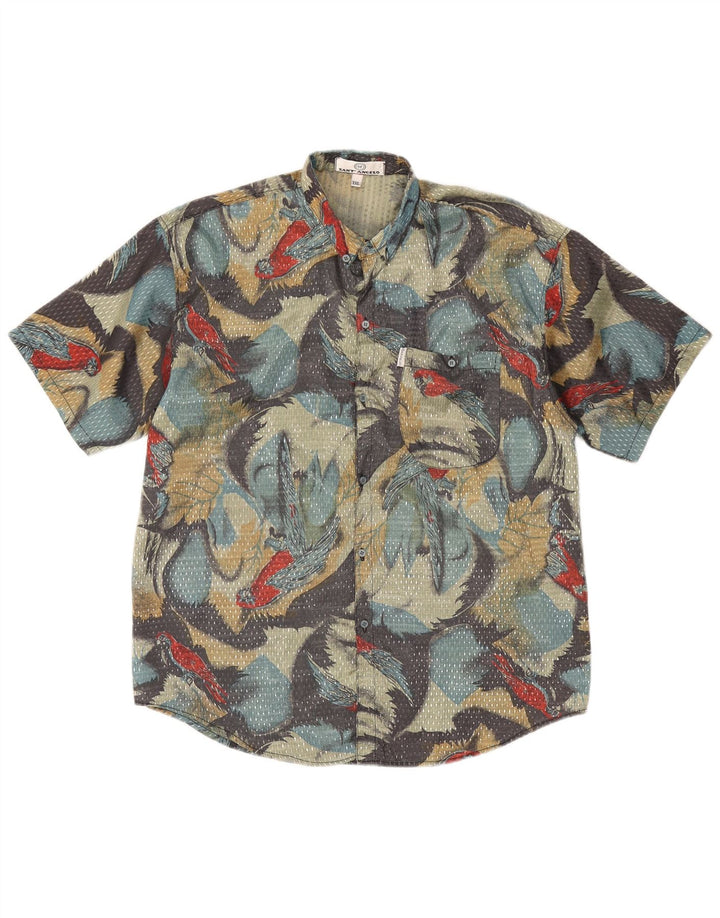 Винтажная мужская рубашка с коротким рукавом с абстрактным узором 2XL, серая