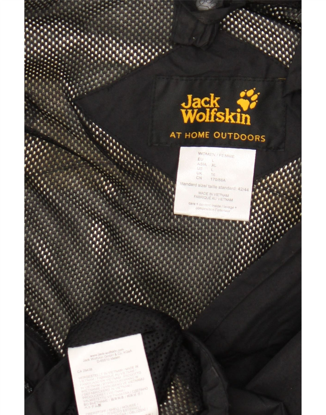 Женская дождевик с капюшоном Jack Wolfskin UK 16, большой черный полиамид