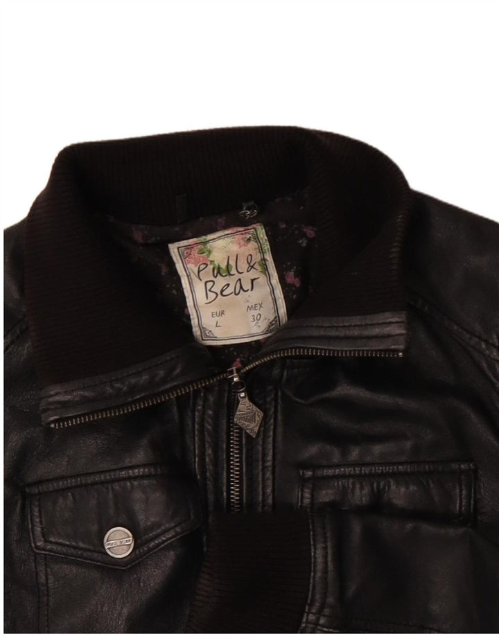 Женская кожаная куртка Pull & Bear UK 14, большая черная кожа