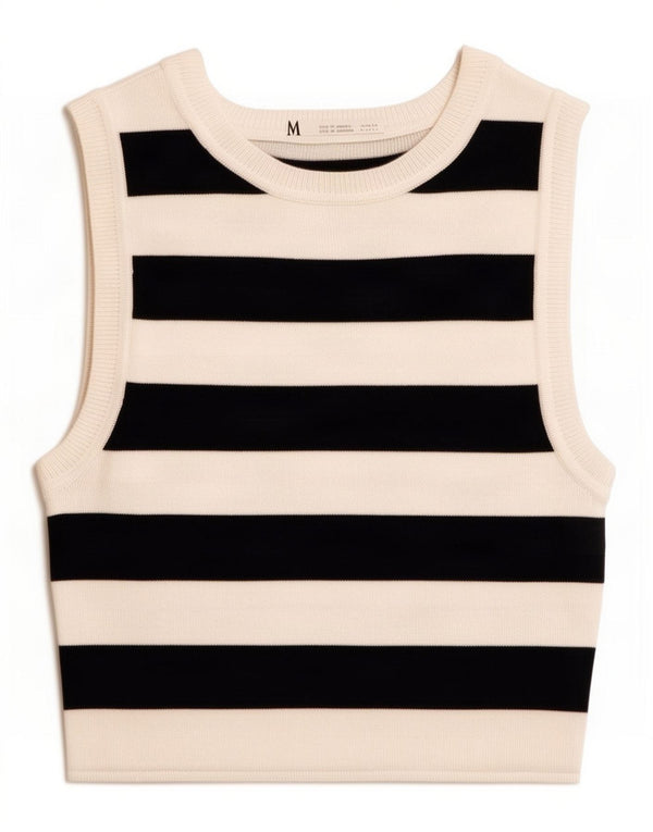 Zara Womens Crop Vest Top UK 8 Small White Striped Viscose