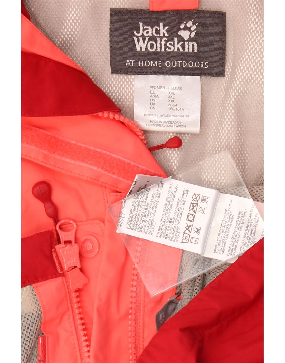 Женская дождевик с капюшоном JACK WOLFSKIN, Великобритания, 22/24, 2XL, розовая с цветными блоками