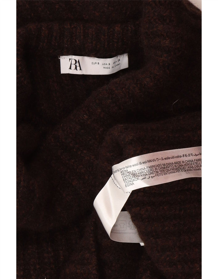 Женский свободный джемпер с высоким воротником Zara UK 10, маленький коричневый шерстяной свитер