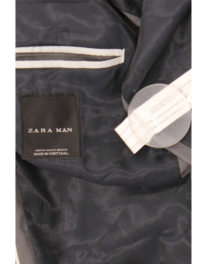 Мужской пиджак Zara на 2 пуговицах EU 54 XL, серый полиэстер в тонкую полоску
