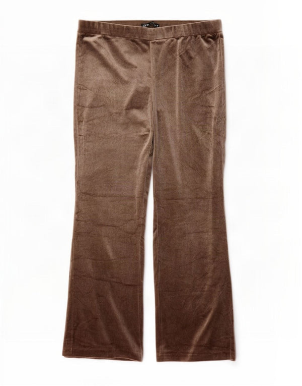 Женские велюровые спортивные брюки-клеш Zara UK 20 2XL Коричневые полиэстеровые брюки