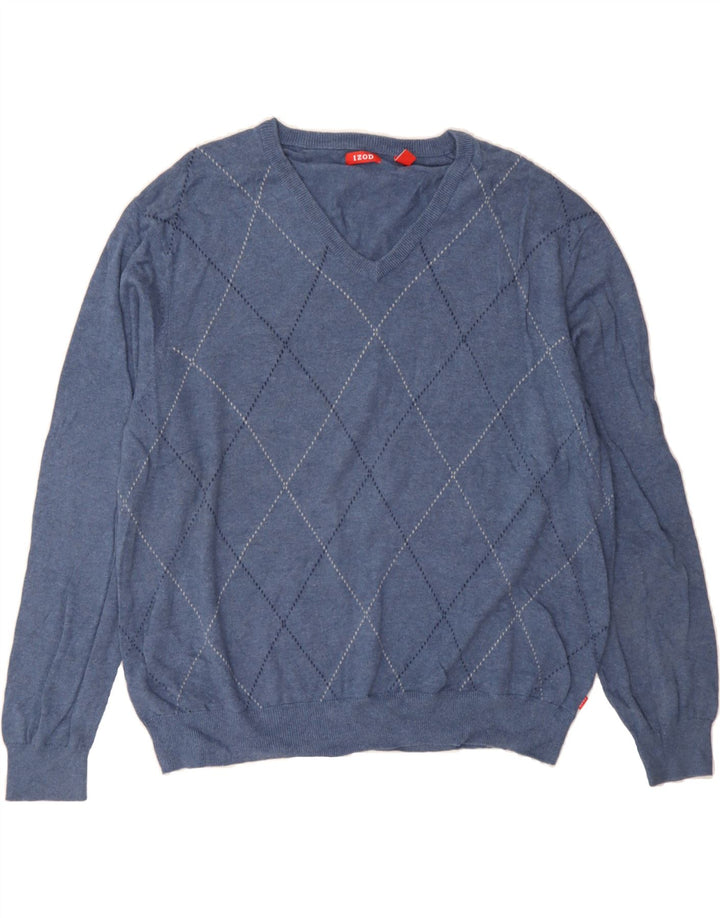 IZOD Мужской джемпер с v-образным вырезом 2XL, синий аргайл/ромб, хлопок