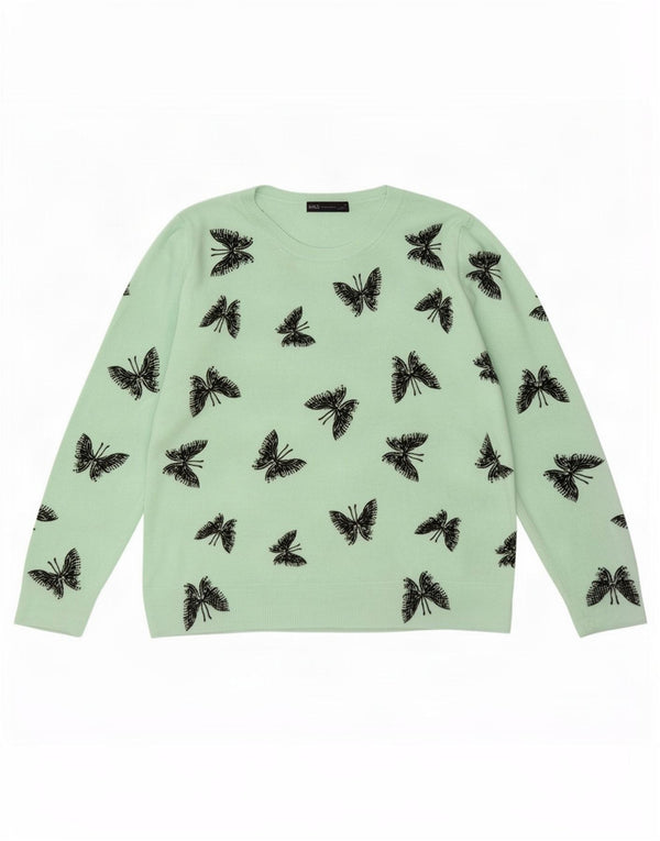 Женский джемпер с вырезом лодочкой Marks & Spencer, Великобритания, 18 XL, зеленая бабочка