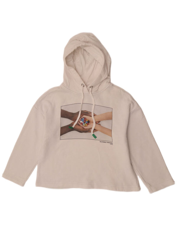 Женский джемпер с капюшоном Benetton Oversized с рисунком UK 10, маленький белый хлопок