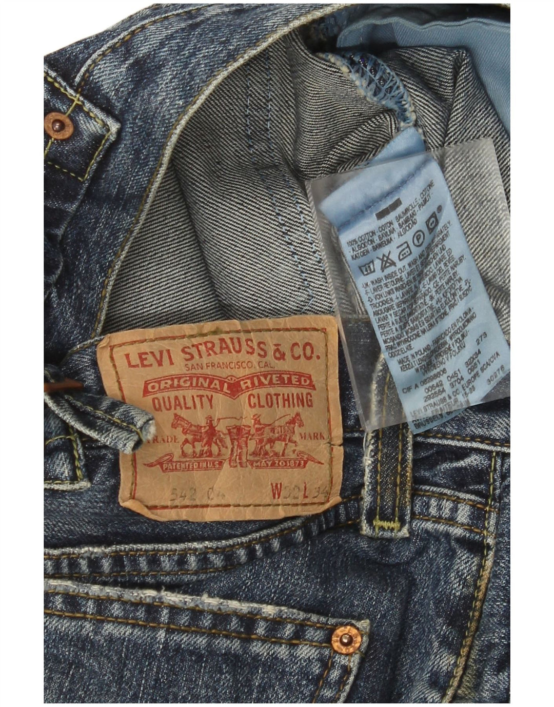 Мужские джинсы Levi's 542 Bootcut W32 L34 синие, хлопок