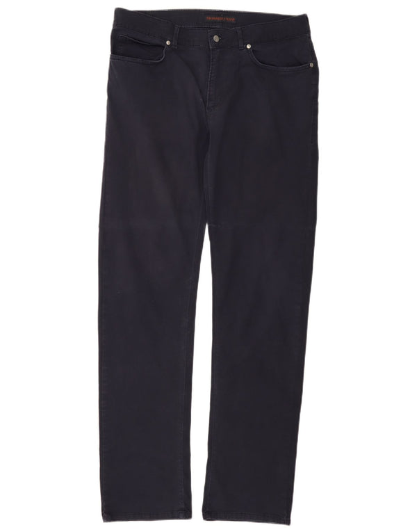 TRUSSARDI Mens Straight Casual Trousers W35 L33 Navy Blue Cotton