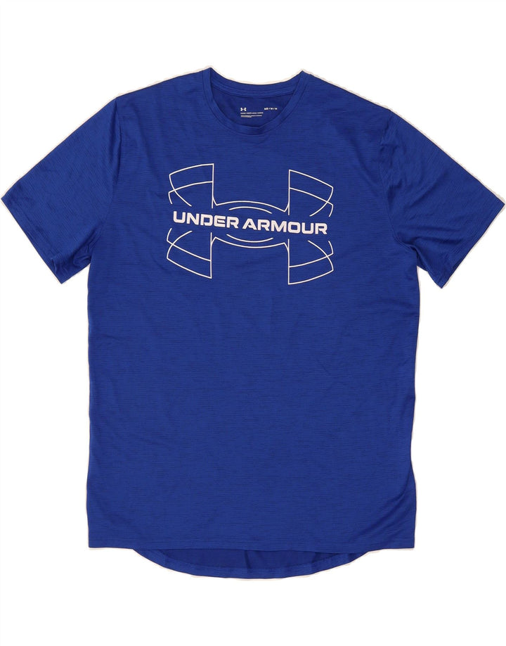 UNDER ARMOUR Mens Graphic T-Shirt Top Medium Blue Polyester Vintage Under Armour and Second-Hand Under Armour from Messina Hembry 