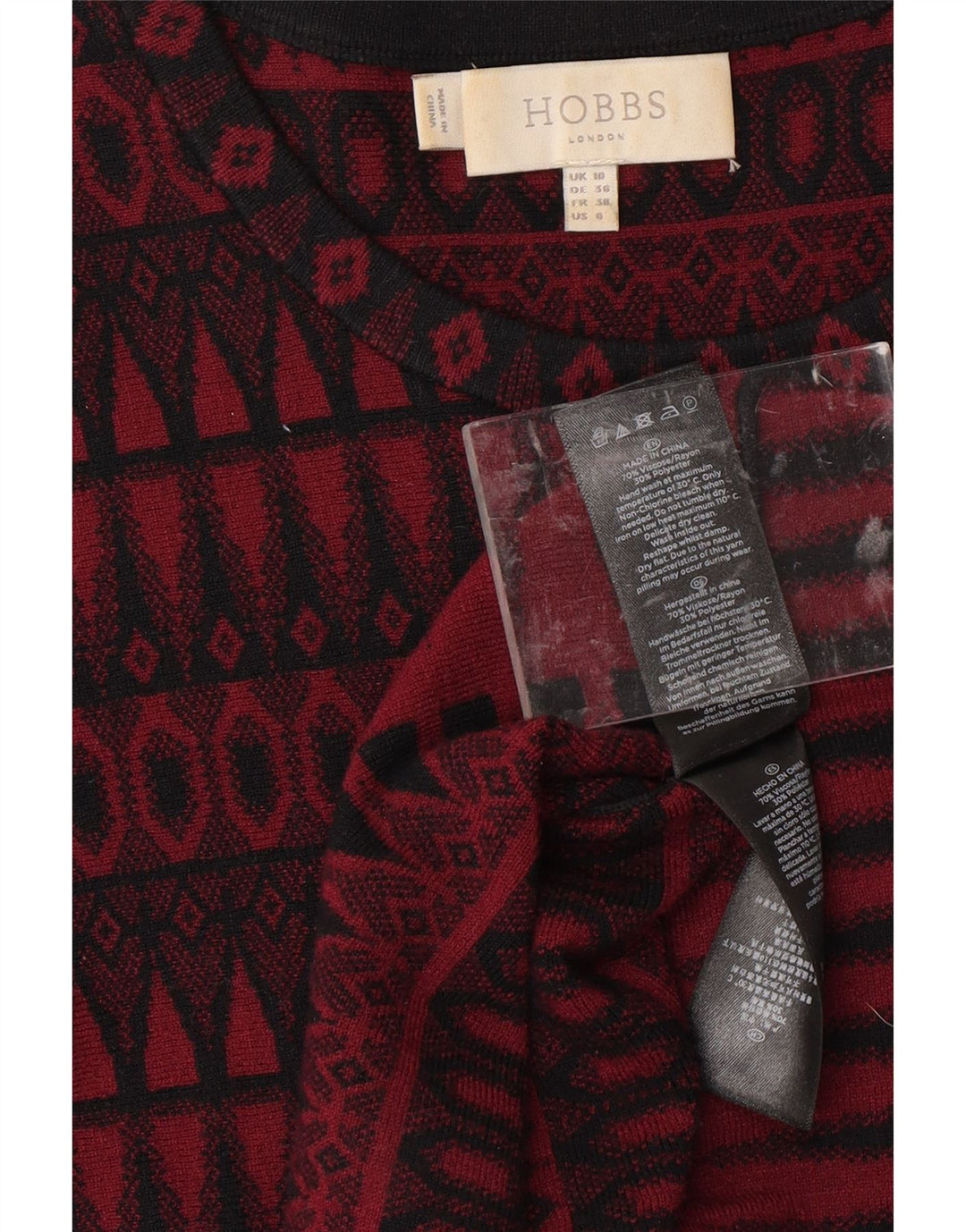 Женское платье-джемпер с рукавом 3/4 HOBBS, Великобритания, 10 шт., маленькое красное, вискоза с геометрическим рисунком