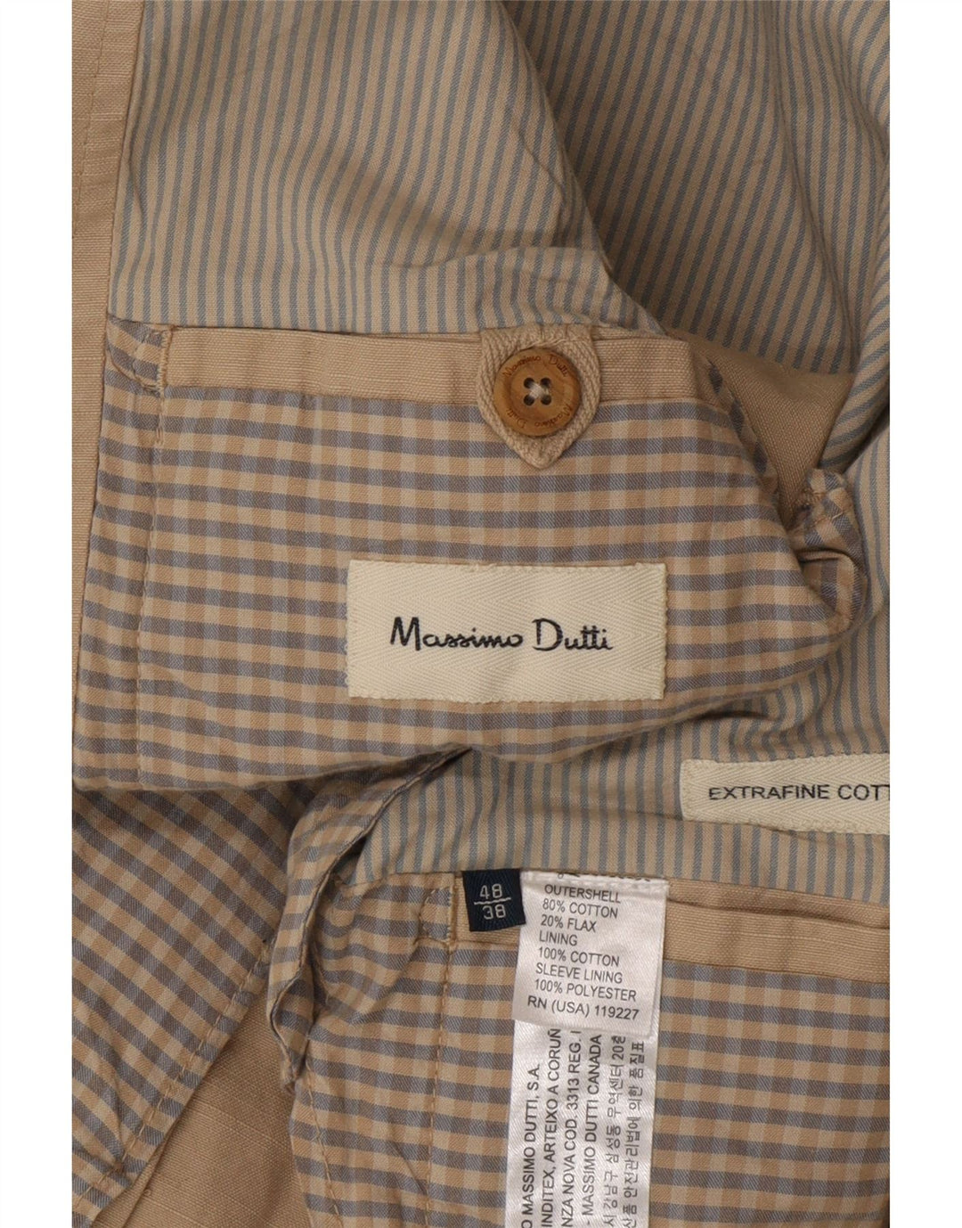 Мужской пиджак с 2 пуговицами Massimo Dutti EU 48, средний бежевый, хлопок