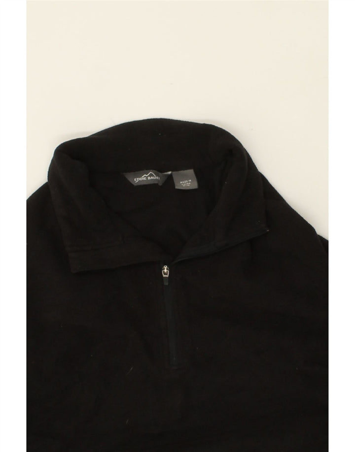 EDDIE BAUER Mens Zip Neck Fleece Jumper Medium Black Polyester Vintage Eddie Bauer and Second-Hand Eddie Bauer from Messina Hembry 