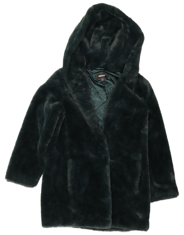 Женское пальто оверсайз из искусственного меха с капюшоном Dkny UK 6 XS, зеленый полиэстер