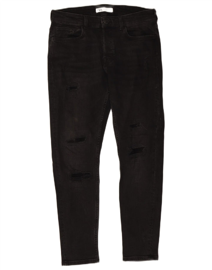 Мужские потертые джинсы скинни ZARA EU 42, большие W32 L28, черные