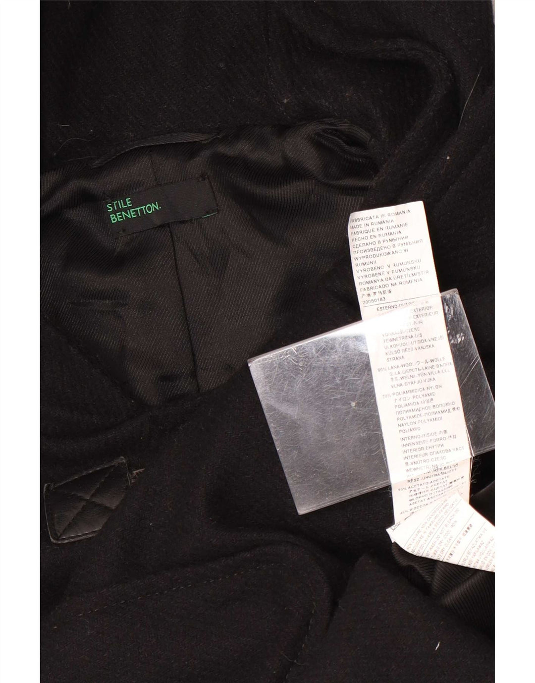 Женский дафлкот с капюшоном Benetton IT 42 Medium Black Wool