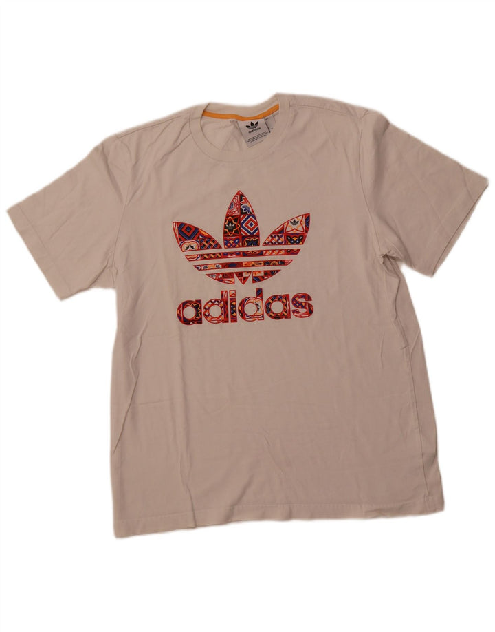 Мужская футболка ADIDAS с рисунком, хлопковый топ среднего размера, белый цвет