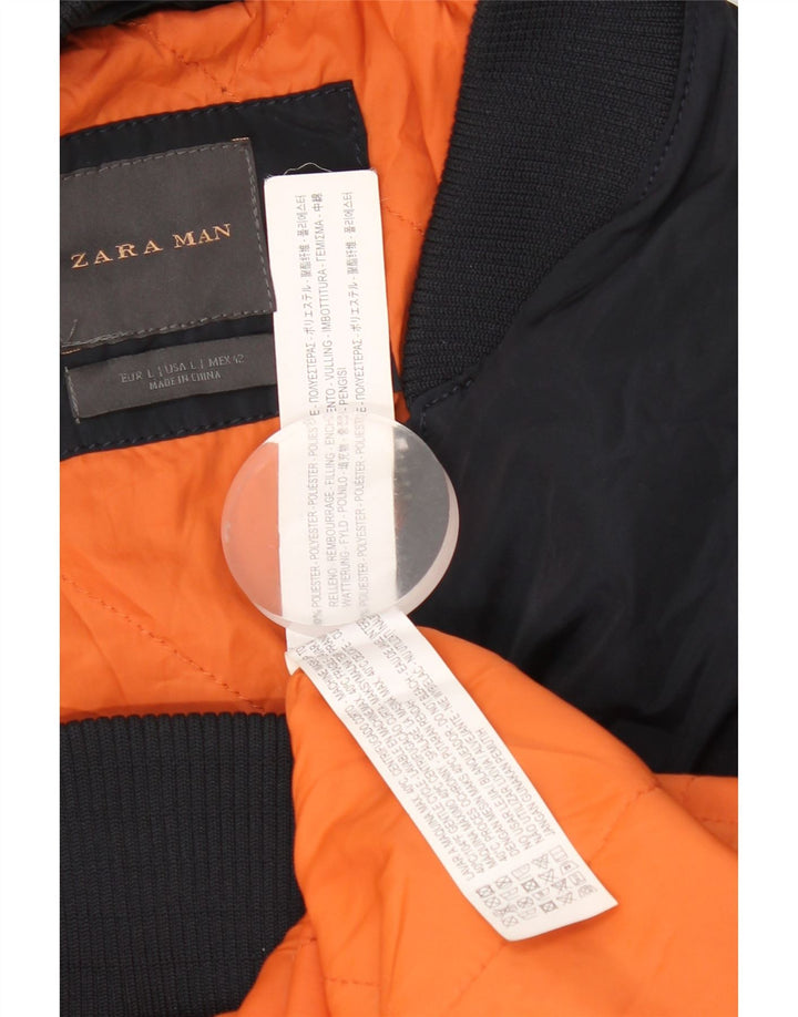 Мужская куртка-бомбер Zara UK 40, большая темно-синяя, полиэстер