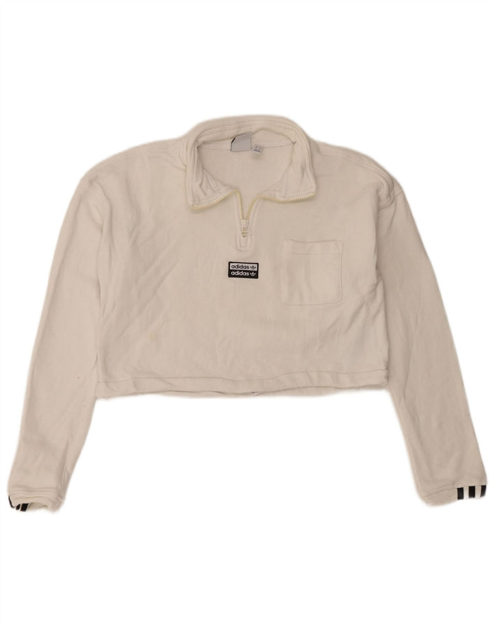 Женский укороченный свитшот с воротником на молнии Adidas Oversized UK 8, маленький белый