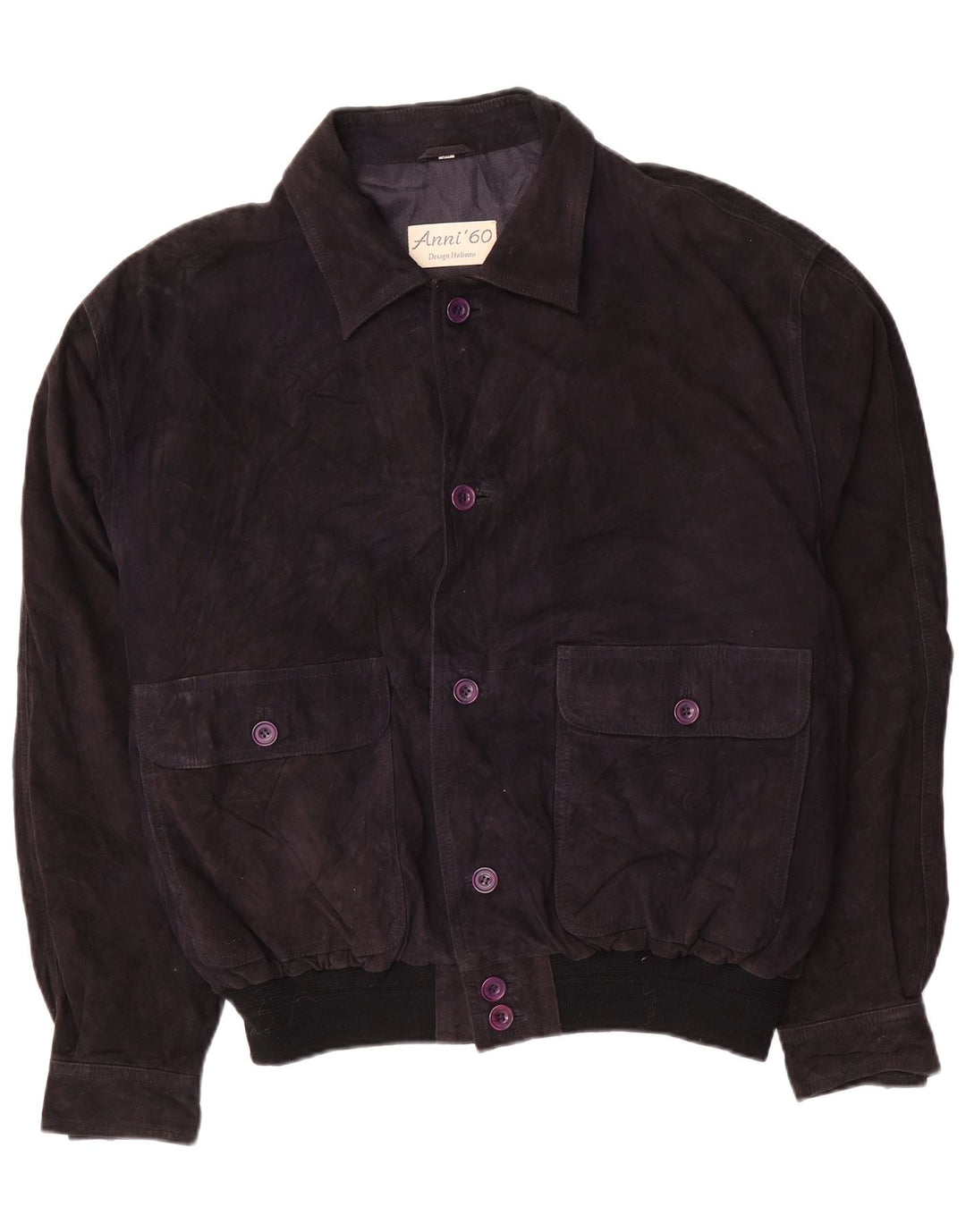 Винтажная мужская замшевая куртка-бомбер IT 58 4XL Темно-синяя кожаная